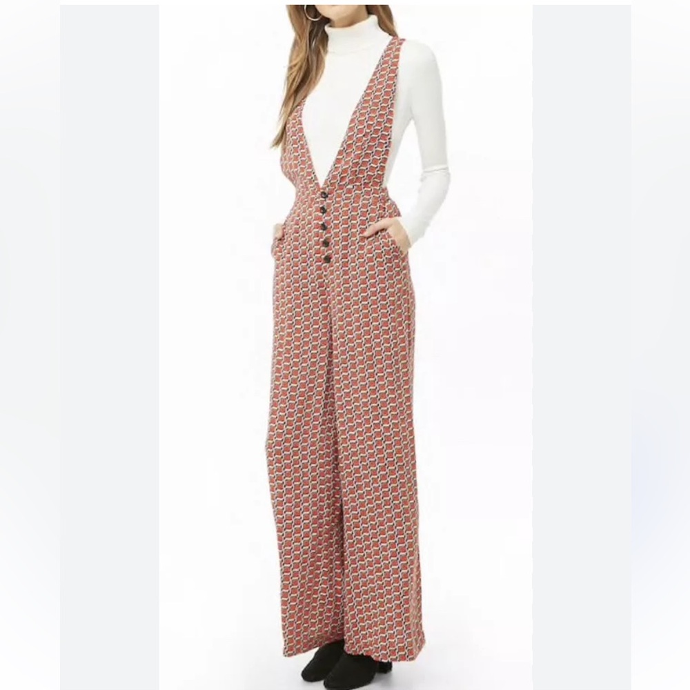 Forever 21 Red and Black Patterned Jumpsuit
